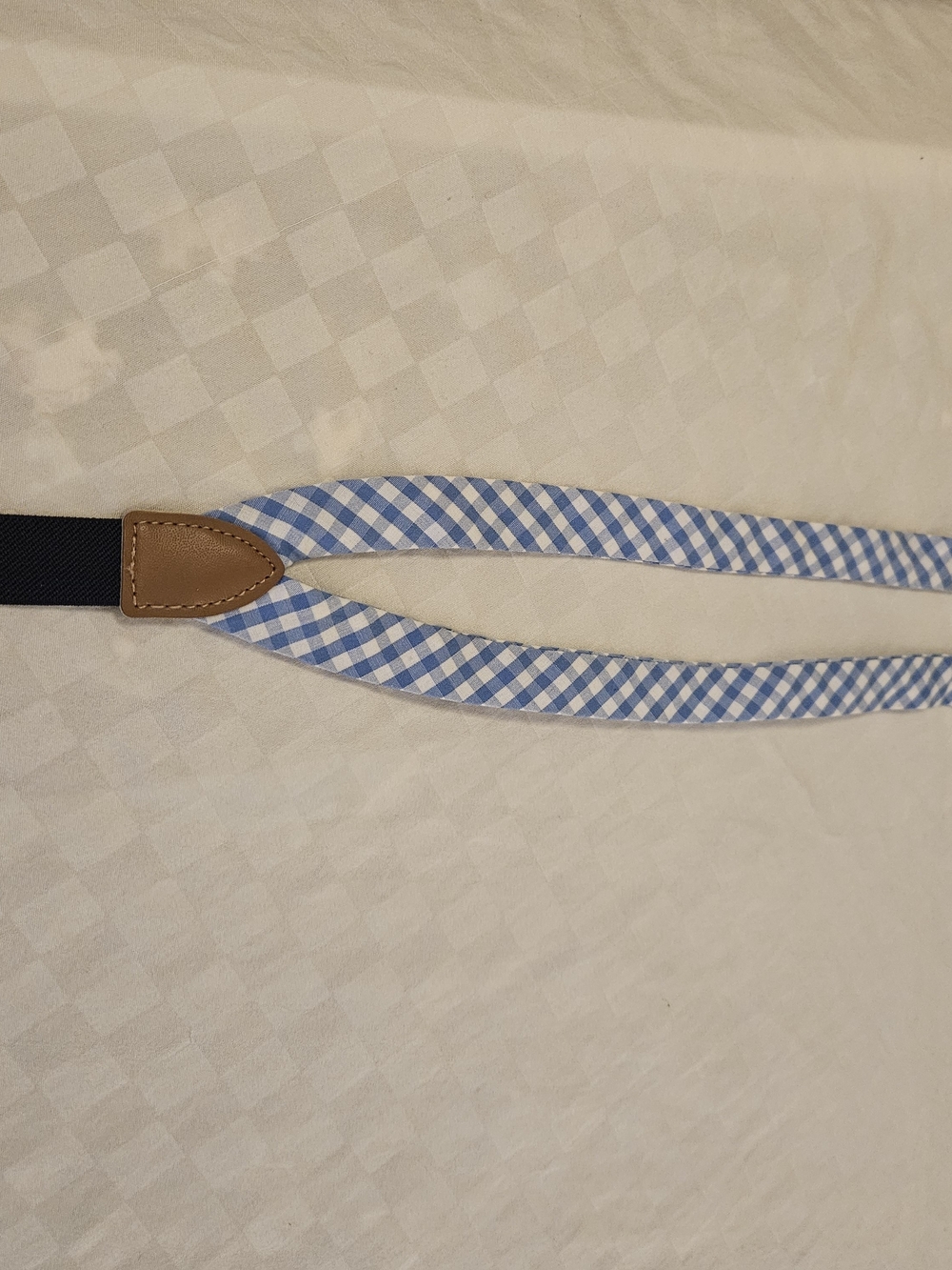 Blue Gingham Boys Suspenders with Brown Leather Trim-3 Total
